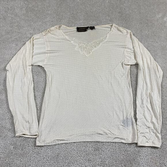 VTG Eddie Bauer Shirt Womens M Sheer Ivory 100% Silk Cottage Core Y2K Festival - Picture 1 of 9